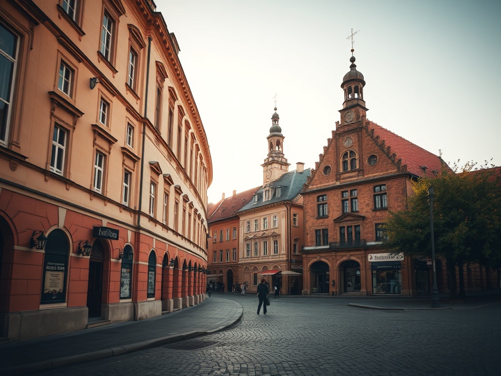 Widok na Legnicę z przełomu XX i XXI wieku, zabytkowe kamienice i przemysłowe obiekty